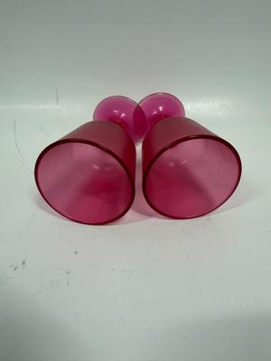 Retro hot pink Pair of Brookpark Plastic Cranberry Wine Glasses