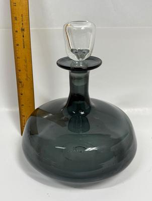 Vintage MCM Blenko Glass 565 Decanter in Charcoal w/Stopper designed by Wayne Husted