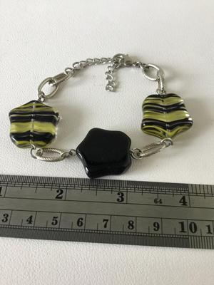 Beautiful silver tone green and black fashion bracelet