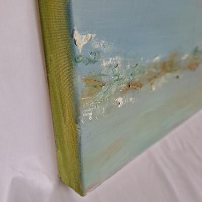 Two Blue/Green Abstract Paintings on Canvas (P-SD)