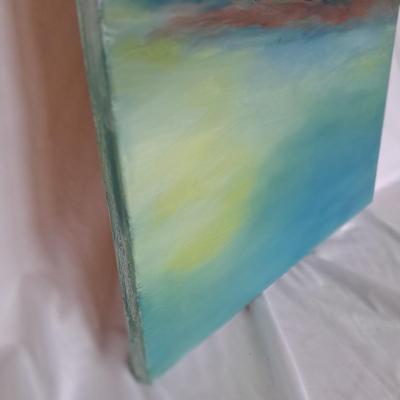 Two Blue/Green Abstract Paintings on Canvas (P-SD)