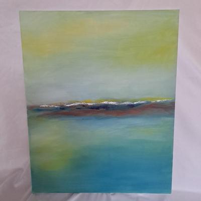 Two Blue/Green Abstract Paintings on Canvas (P-SD)