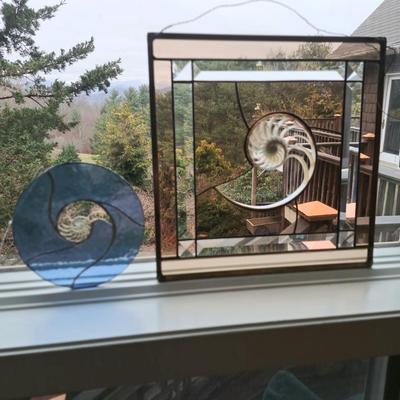 Two Handmade Glass & Nautilus Suncatchers (FE-SD)