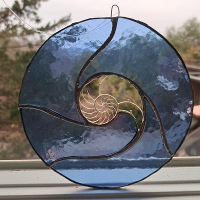 Two Handmade Glass & Nautilus Suncatchers (FE-SD)