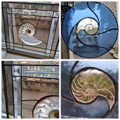 Two Handmade Glass & Nautilus Suncatchers (FE-SD)