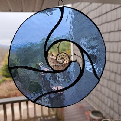 Two Handmade Glass & Nautilus Suncatchers (FE-SD)