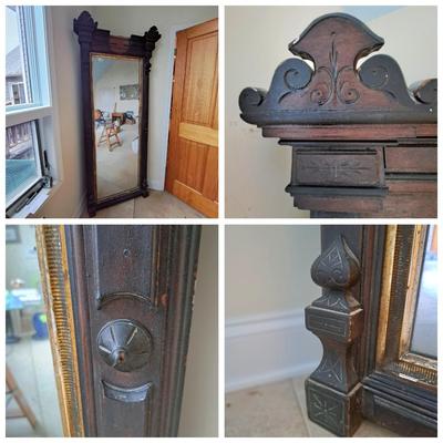 Antique American Eastlake Carved Wood Pier Mirror (PB-SD)
