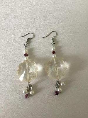 Beautiful silver tone dangle clear flower beaded earrings