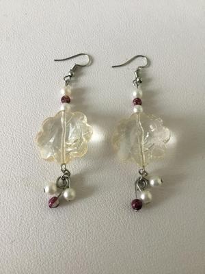 Beautiful silver tone dangle clear flower beaded earrings
