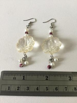 Beautiful silver tone dangle clear flower beaded earrings