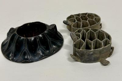 3 Rare Antique Turtle Flower Bouquet Arranging Frog Tools