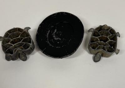3 Rare Antique Turtle Flower Bouquet Arranging Frog Tools