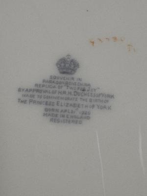 Paragon China 'Two For Joy' Princess Elizabeth 1926 Plate