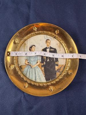 Vintage Small Brass Plaque With Queen Elizabeth II and Prince Philip To Centre