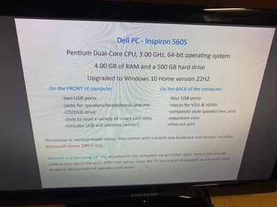 DELL INSPIRON PC 5605 W/WINDOWS 10 AND MS OFFICE 365 (SEE PHOTOS FOR DETAILS)