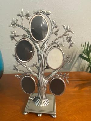 PEWTER PICTURE FRAME, AND PRETTY BLUE VASES