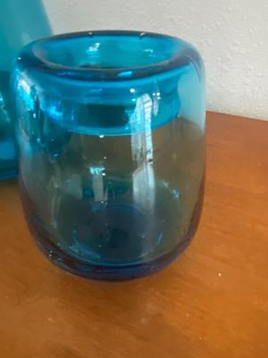 PEWTER PICTURE FRAME, AND PRETTY BLUE VASES