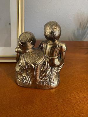 BRASS ROCKING HORSE, LITTLE PEOPLE AND 5 X 7 PICTURE FRAME
