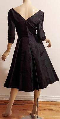 Vtg 50s Adele Simpson Demi Couture flare Shantung dress CrystalnBuckle