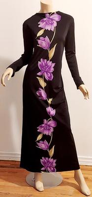 Vtg Maxi purple wild floral Jersey dress