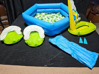 Vintage 1980’s Barbie Blow Up Pool, Sailboat, chairs and more