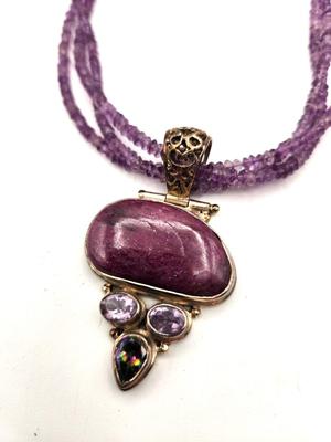 Lot #190 Three-strand Amethyst Cabochon and Faceted Necklace