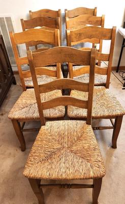 Lot #191 Lot of 7 Ladder Style Rush Bottom Side/Dining Chairs