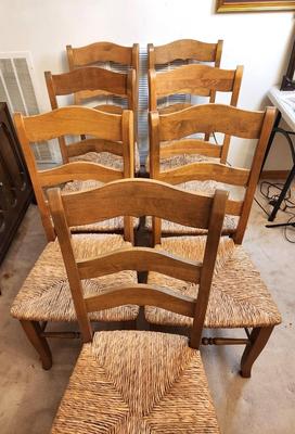 Lot #191 Lot of 7 Ladder Style Rush Bottom Side/Dining Chairs