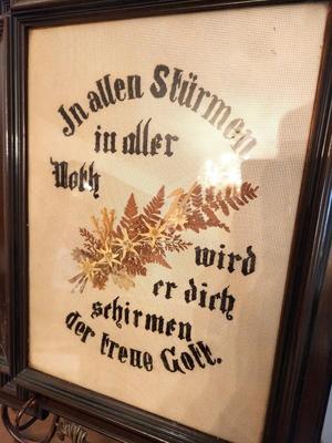 Lot #192 Antique German Paper Punch motto in antique frame, ca. 1890