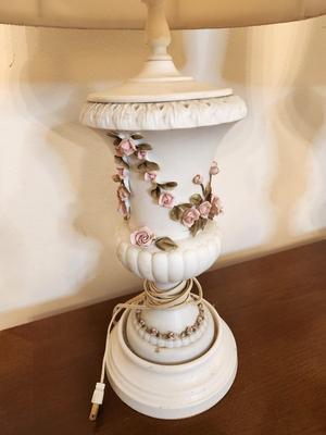 Lot #199 Pair of Vintage Porcelain Base Lamp - Rose motif
