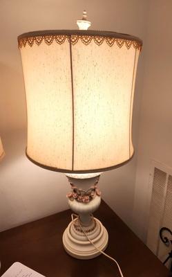Lot #199 Pair of Vintage Porcelain Base Lamp - Rose motif