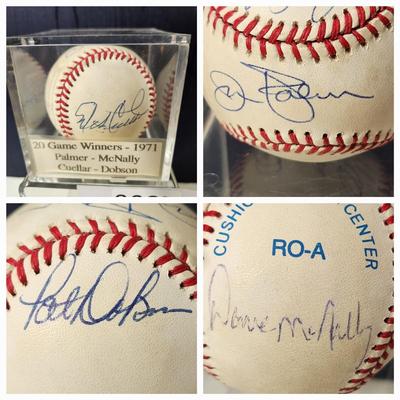 20 game Winners 1971 Palmer McNally Cuellar Dobson Signed Baseball In Collectors Case