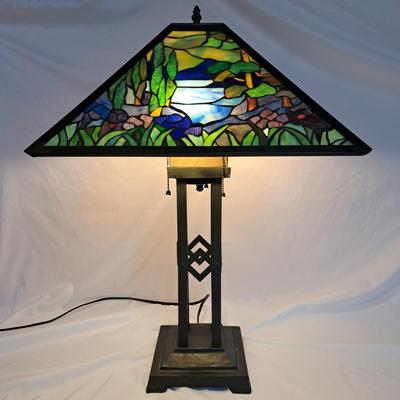 Arts & Crafts-Style Forest Mosaic Table Lamp (PB-SD)