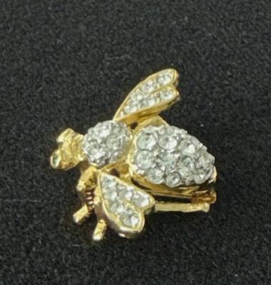 Signed Joan Rivers Vintage Clear & Green Rhinestone Gold Tone Bee Pin Brooch