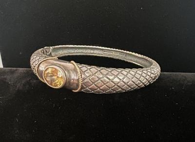 Citrine Stone Bangle Bracelet .925 with 14K Accents