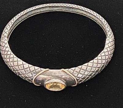 Citrine Stone Bangle Bracelet .925 with 14K Accents