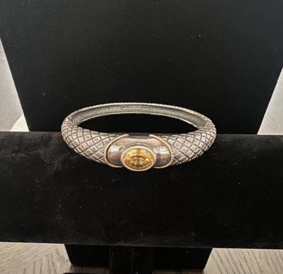 Citrine Stone Bangle Bracelet .925 with 14K Accents