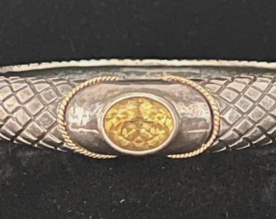 Citrine Stone Bangle Bracelet .925 with 14K Accents