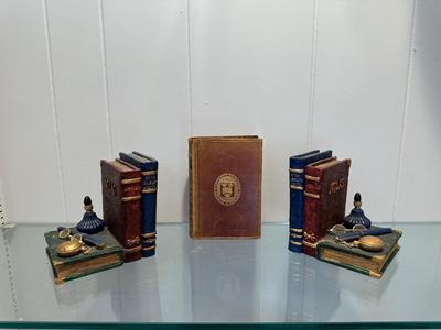 BOOK ENDS AND ANTIQUE BOOK "COMPLETE WORKS OF EDMUND SPENSER"