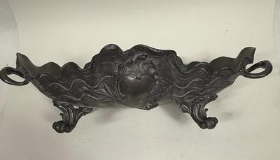 Antique Art Noureau Pewter Centerpiece with Floral Seashell like Footed Oblong Bowl
