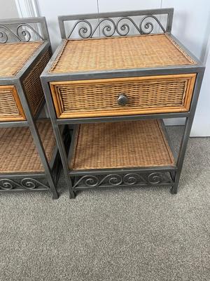 2 PIER 1 IMPORTS, STEEL FRAMED WICKER NIGHT STANDS