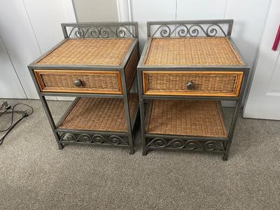 2 PIER 1 IMPORTS, STEEL FRAMED WICKER NIGHT STANDS