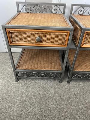 2 PIER 1 IMPORTS, STEEL FRAMED WICKER NIGHT STANDS