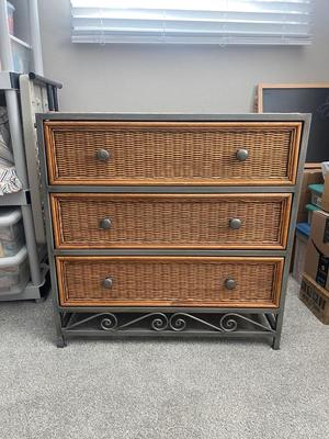 PIER 1 IMPORTS, STEEL FRAMED WICKER 3 DRAWER CHEST