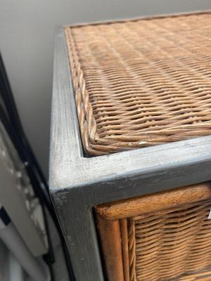PIER 1 IMPORTS, STEEL FRAMED WICKER 3 DRAWER CHEST