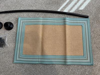 CURVED SHOWER ROD, BATH MATS AND SHOWER CURTAIN