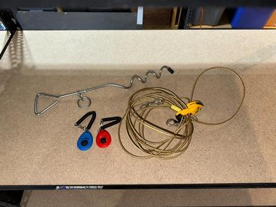 CORK SCREW TIE DOWN, PLASTIC COATED CABLE AND CLICKER TRAINERS