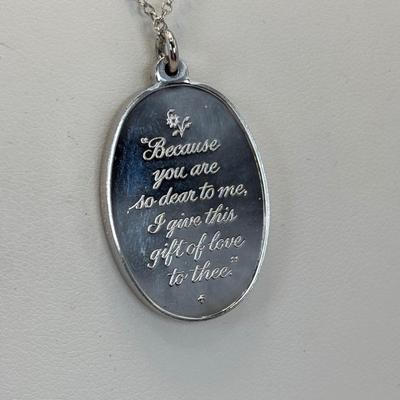 Lot 326: Franklin Mint 1982 Flower Bouquet Sterling Silver Pendant Necklace, 2-Sided w/Friend Verse