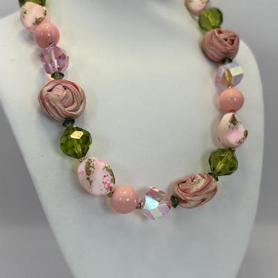 Lot 327: Vintage Vendome Art Glass & Rolled Rose Choker & Earring Set along w/ a Trifari Glass Necklace