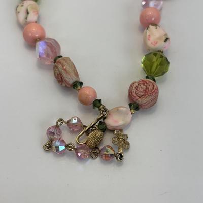 Lot 327: Vintage Vendome Art Glass & Rolled Rose Choker & Earring Set along w/ a Trifari Glass Necklace
